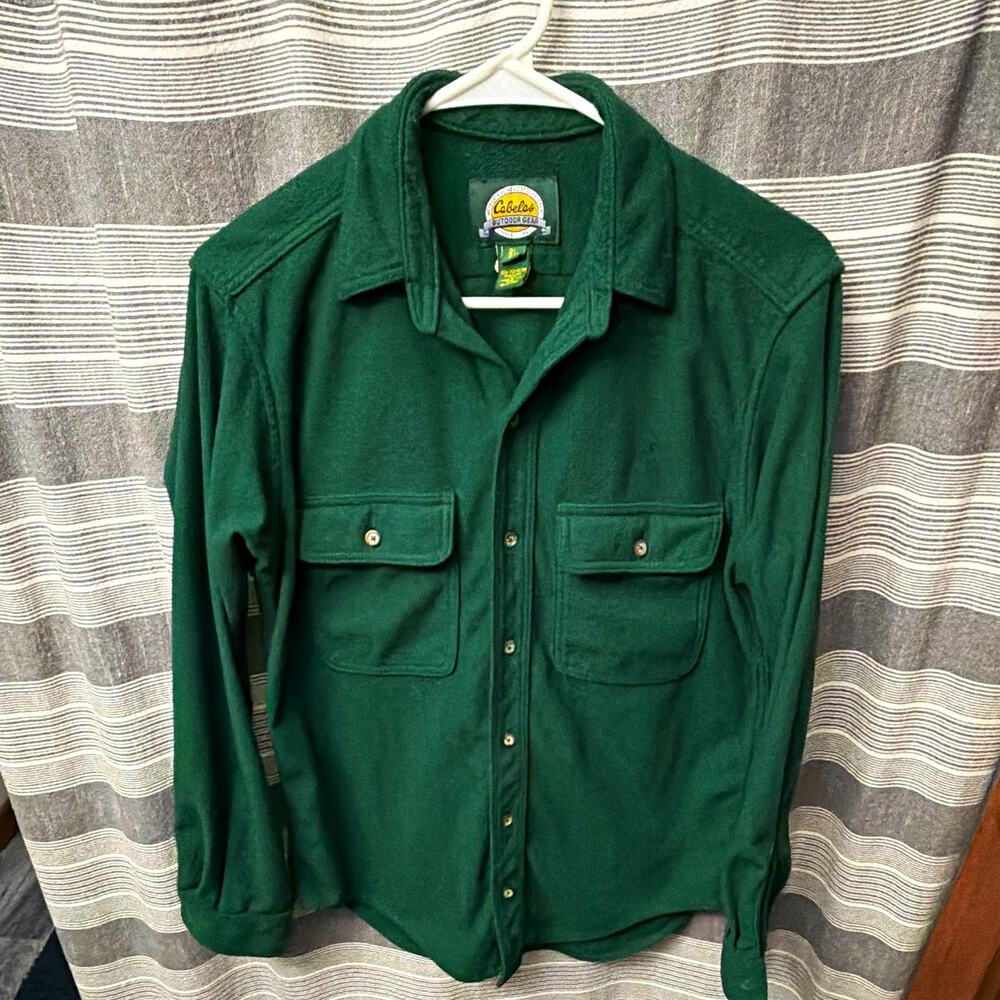 Vintage Cabela’s Men’s Medium Green Fleece Shirt Jacket Made USA Outdoor